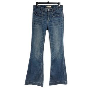 Free People Jeans Womens 26 Blue Denim Pockets Mid Rise Flared Grunge Hippie Y2K